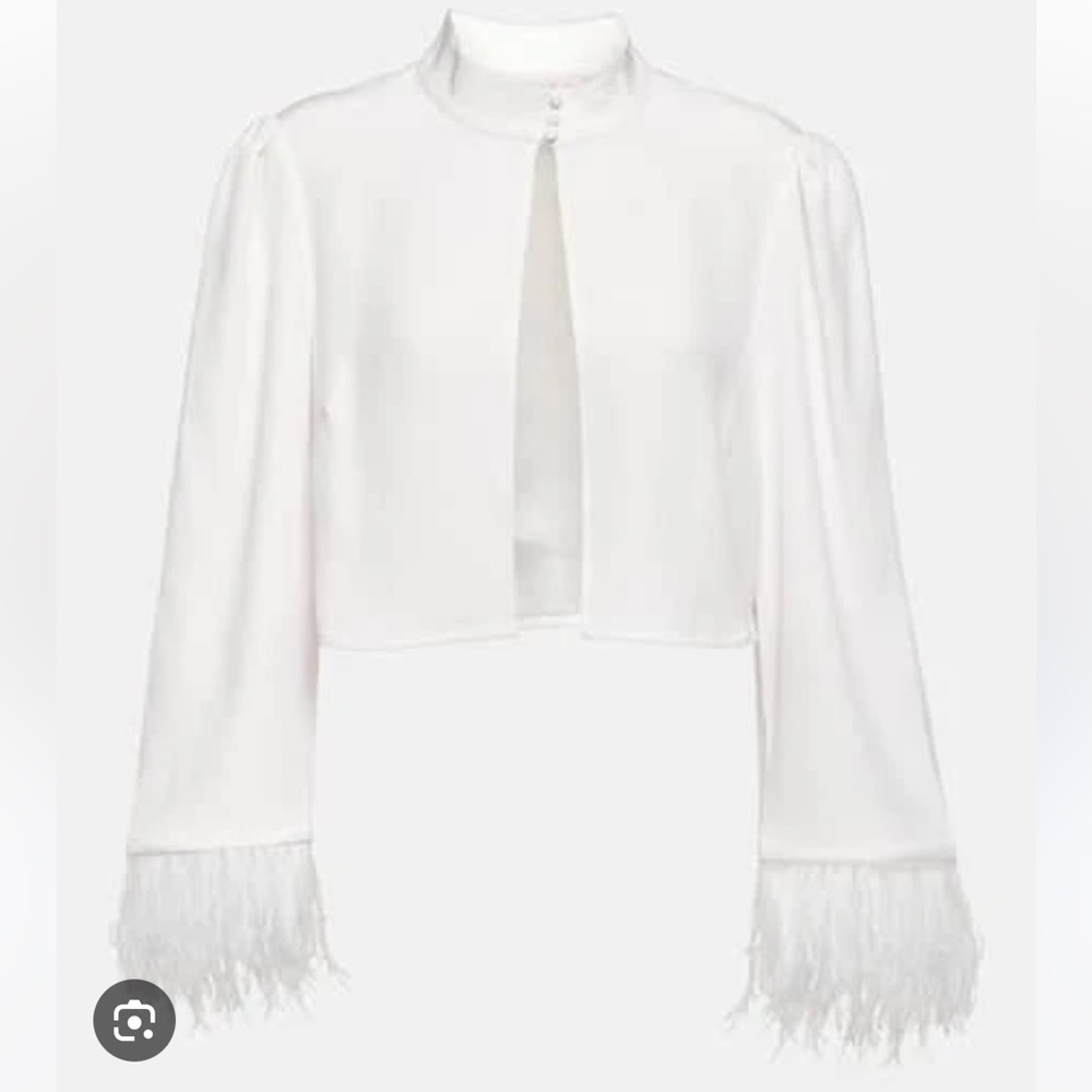 RIXO Addison Feather-Trimmed Jacket in White